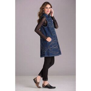 Cynthia Ashby Denim Vest Tunic M Handkerchief Hem Button-Down 100% Cotton Made I